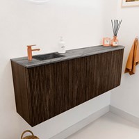JOYA-DLUX 111,6cm cloakroom vanity set curve right color Walnut. Vanity top FAYE position Left 1 tab hole color Sombra.-3