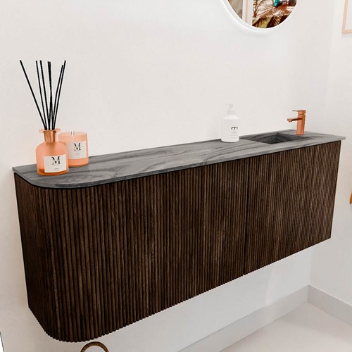 JOYA-DLUX 111,6cm toiletmeubel ronding links kleur Walnut. Wastafel FAYE positie Rechts 1 kraangat kleur Sombra.-3
