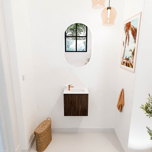 JOYA 40cm mueble fondo reducido color Walnut. Lavabo FAYE posición Derecho 1 orificio color Talc.-2