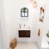 JOYA 60cm mobile lavabo colore Walnut. Lavabo FAYE posizione Centro senza foro per il rubinetto colore Talc.-2