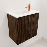 JOYA 40cm cloakroom vanity set color Walnut. Vanity top FAYE position Left 1 tab hole color Talc.-3