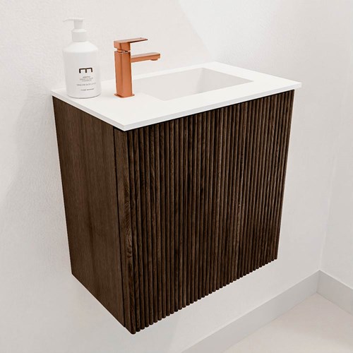 JOYA 40cm mueble fondo reducido color Walnut. Lavabo FAYE posición Derecho 1 orificio color Talc.-3