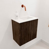 JOYA 40cm mobile lavabo colore Walnut. Lavabo FAYE posizione Destra senza foro per il rubinetto colore Talc.-3