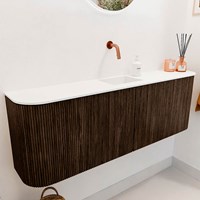 JOYA 123,2cm cloakroom vanity set curve left + right color Walnut. Vanity top FAYE position Center without tab hole color Talc.-3