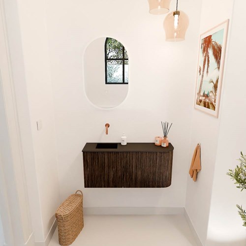 JOYA 91,6cm toiletmeubel ronding rechts kleur Walnut. Wastafel FAYE positie Links Zonder kraangat kleur Urban.-2