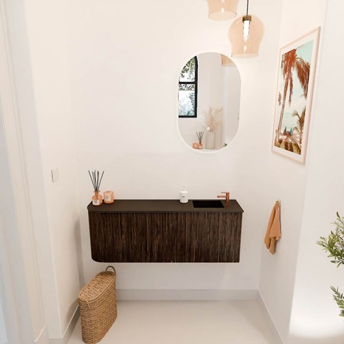 JOYA 111,6cm toiletmeubel ronding links kleur Walnut. Wastafel FAYE positie Rechts 1 kraangat kleur Urban.-2