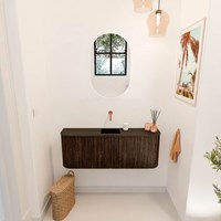 JOYA 113,2cm mueble fondo reducido curva izquierda + derecha color Walnut. Lavabo FAYE posición Centro sin orificio color Urban.-2