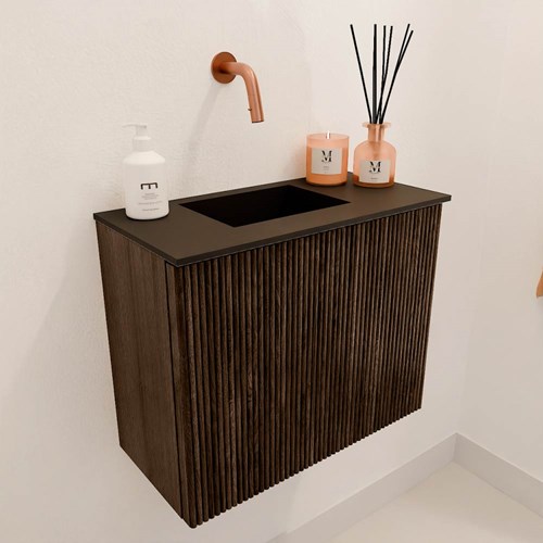 JOYA 50cm mobile lavabo colore Walnut. Lavabo FAYE posizione Sinistra senza foro per il rubinetto colore Urban.-3