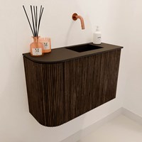 JOYA 61,6cm cloakroom vanity set curve left color Walnut. Vanity top FAYE position Right without tab hole color Urban.-3