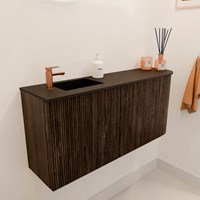 JOYA 91,6cm meuble lave-main courbe droite couleur Walnut. Lavabo FAYE position Gauche 1 trou pour robinetter couleur Urban.-3