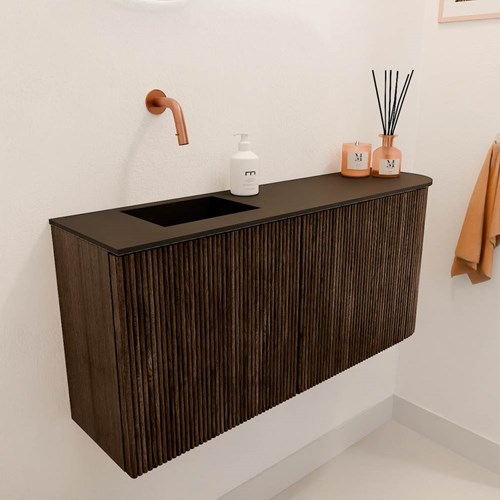 JOYA 91,6cm toiletmeubel ronding rechts kleur Walnut. Wastafel FAYE positie Links Zonder kraangat kleur Urban.-3