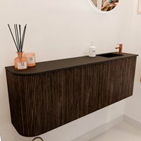JOYA 111,6cm toiletmeubel ronding links kleur Walnut. Wastafel FAYE positie Rechts 1 kraangat kleur Urban.-3