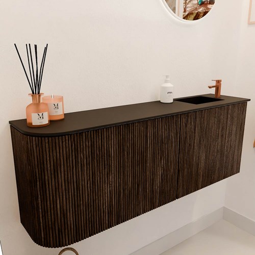 JOYA 111,6cm toiletmeubel ronding links kleur Walnut. Wastafel FAYE positie Rechts 1 kraangat kleur Urban.-3