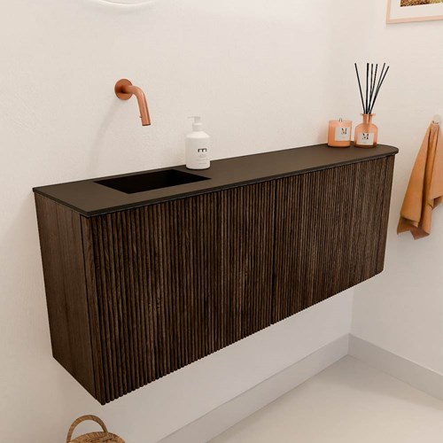 JOYA 111,6cm WC-möbel kurve rechts farbe Walnut. Einbauwaschbecken FAYE position Links kein hahnloch farbe Urban.-3