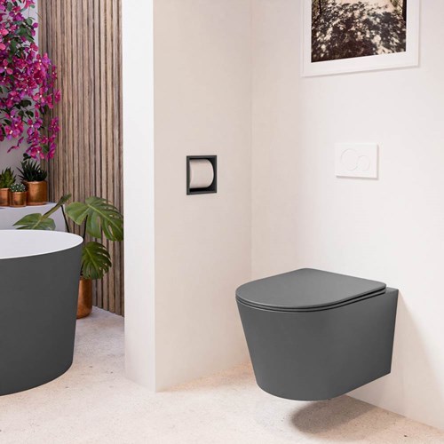 LAVIE WC sospeso single fire senza brida scarico profondo Dark Grey. Copriwater sganciabile con chiusura rallentata Dark Grey.-3