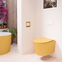 LAVIE WC suspendu single fire sans bride chasse d´eau profonde Ocher. Abattant déclipsable avec fermeture douce Ocher.-3