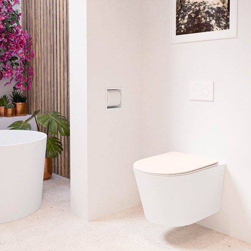 LAVIE Inodoro suspendido single fire sin bridas descarga intensa Talc. Asiento con extracción rápida y cierre suave Rosee.-3