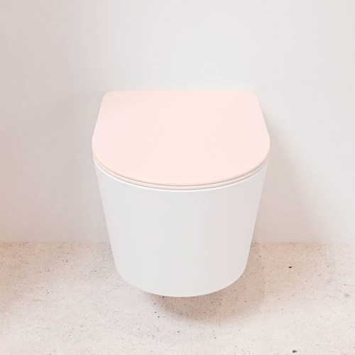 LAVIE Inodoro suspendido single fire sin bridas descarga intensa Talc. Asiento con extracción rápida y cierre suave Rosee.-2