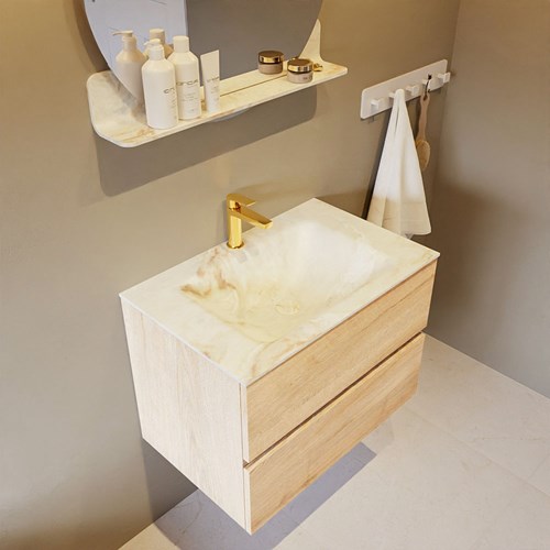 VICA-DLUX 70cm badmeubel onderkast Washed Oak 2 lades. Inbouw wastafel CLOUD midden 1 kraangat, kleur Frappe.-3