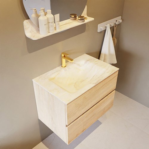 VICA-DLUX 70cm badmöbel Washed Oak 2 schubladen. Einbauwaschbecken CLOUD Mittig 1 hahnloch, farbe Ostra.-3