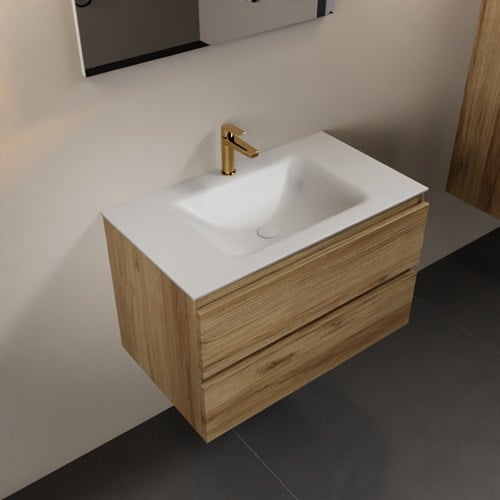 AIVY 80cm mueble de baño Chai. Lavabo Talc solid surface Centro 1 orificio con Espejo.