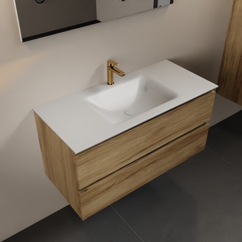 AIVY 100cm mueble de baño Chai. Lavabo Talc solid surface Centro 1 orificio con Espejo.