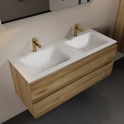AIVY 120cm mueble de baño Chai. Lavabo Talc solid surface Doble 2 orificios con Espejo.