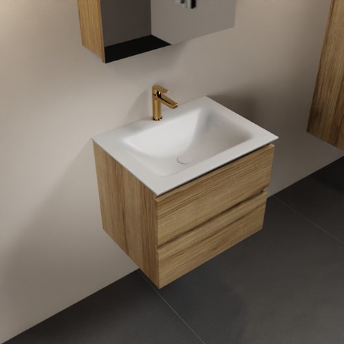 AIVY 60cm mueble de baño Chai. Lavabo Talc Solid surface Centro 1 orificio y Armario con espejo.