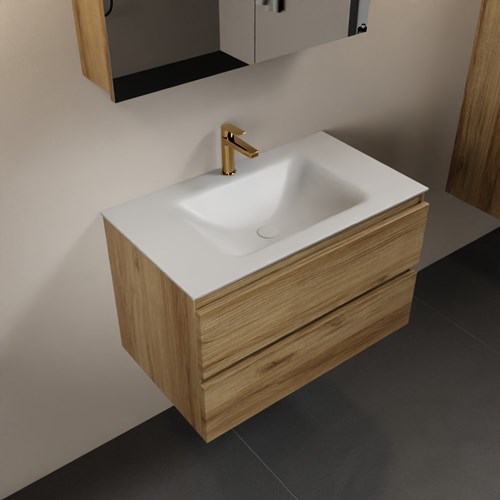 AIVY 80cm mueble de baño Chai. Lavabo Talc Solid surface Centro 1 orificio y Armario con espejo.