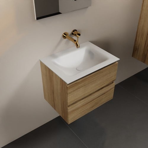 AIVY 60cm mueble de baño Chai. Lavabo Talc Solid surface Centro sin orificio.