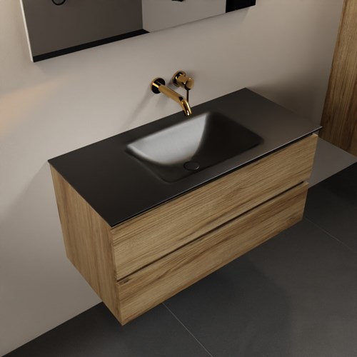 AIVY 100cm mueble de baño Chai. Lavabo Urban solid surface Centro sin orificio con Espejo.