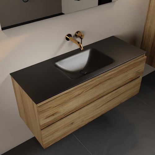 AIVY 120cm mueble de baño Chai. Lavabo Urban solid surface Centro sin orificio con Espejo.