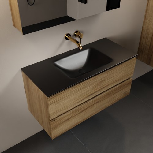 AIVY 100cm mueble de baño Chai. Lavabo Urban Solid surface Centro sin orificio y Armario con espejo.