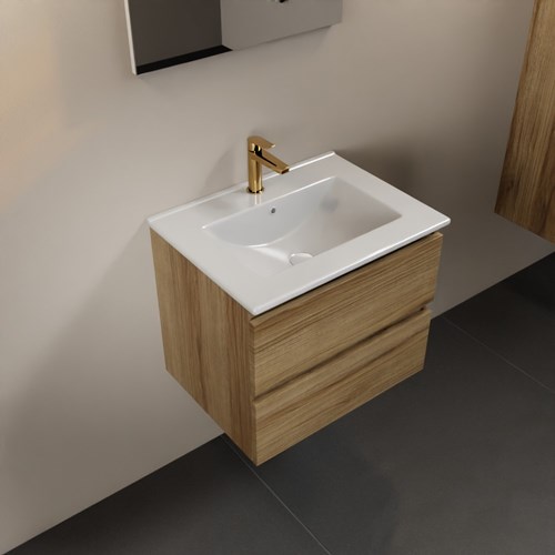 AIVY 60cm mueble de baño Chai. Lavabo Blanco brillo Cerámica Centro 1 orificio.