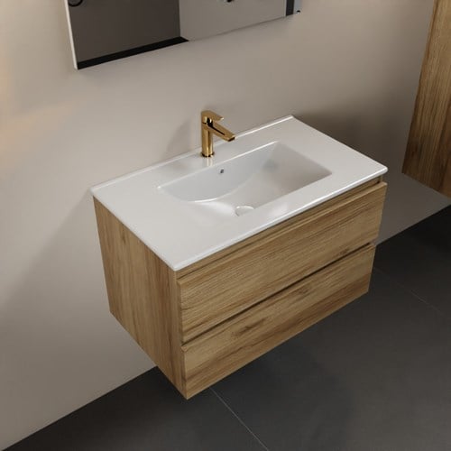 AIVY 80cm mueble de baño Chai. Lavabo blanco brillo cerámica Centro 1 orificio con Espejo.