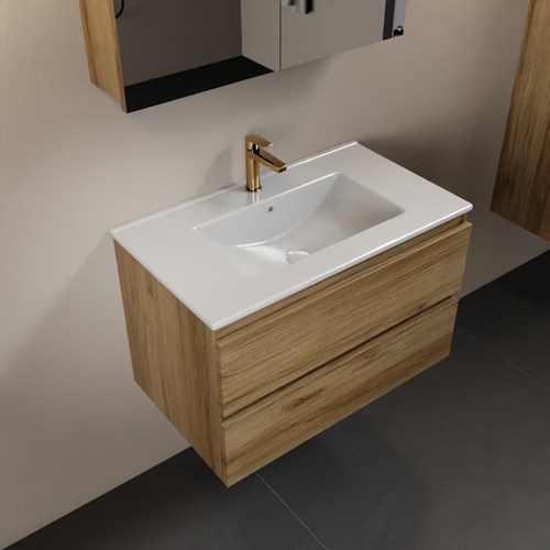 AIVY 80cm mueble de baño Chai. Lavabo blanco brillo cerámica Centro 1 orificio y Armario con espejo.