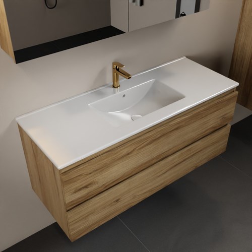AIVY 120cm mueble de baño Chai. Lavabo blanco brillo cerámica Centro 1 orificio y Armario con espejo.