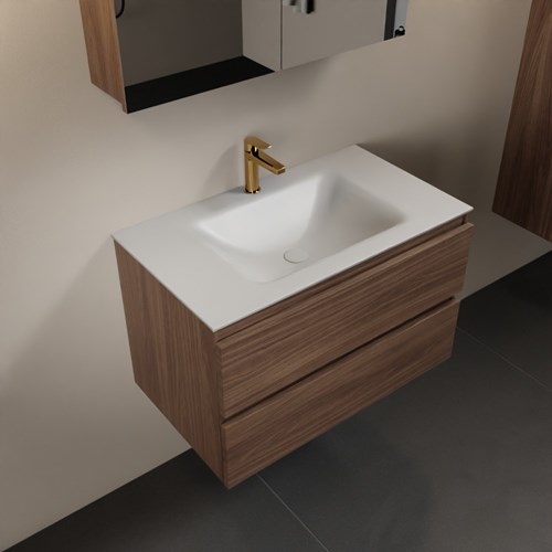 AIVY 80cm mueble de baño Mocha. Lavabo Talc Solid surface Centro 1 orificio y Armario con espejo.