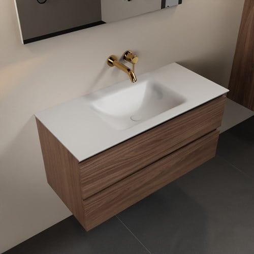 AIVY 100cm mueble de baño Mocha. Lavabo Talc Solid surface Centro sin orificio.