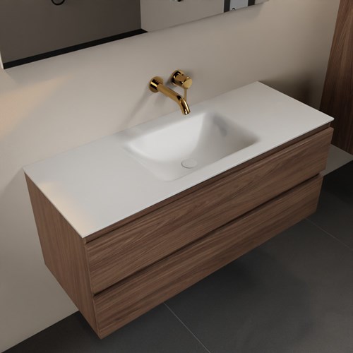 AIVY 120cm mueble de baño Mocha. Lavabo Talc Solid surface Centro sin orificio.
