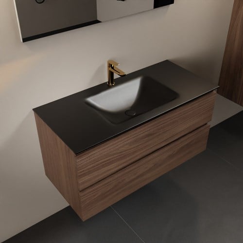 AIVY 100cm mueble de baño Mocha. Lavabo Urban solid surface Centro 1 orificio con Espejo.