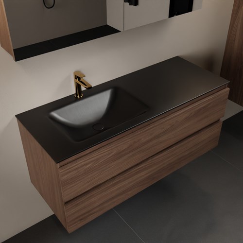 AIVY 120cm mueble de baño Mocha. Lavabo Urban Solid surface Izquierda 1 orificio y Armario con espejo.
