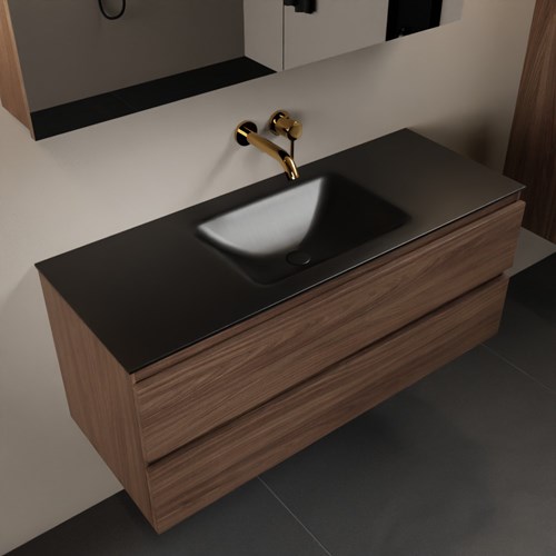 AIVY 120cm mueble de baño Mocha. Lavabo Urban Solid surface Centro sin orificio y Armario con espejo.