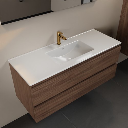 AIVY 120cm mueble de baño Mocha. Lavabo Blanco brillo Cerámica Centro 1 orificio.