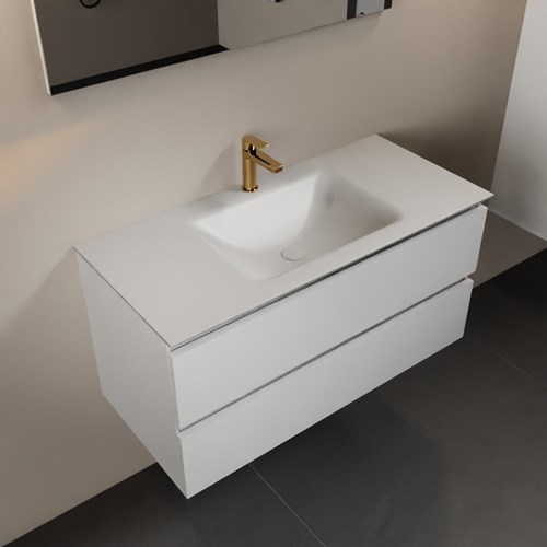 AIVY 100cm mueble de baño Talc. Lavabo Talc solid surface Centro 1 orificio con Espejo.