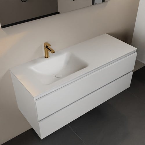 AIVY 120cm mueble de baño Talc. Lavabo Talc Solid surface Izquierda 1 orificio.
