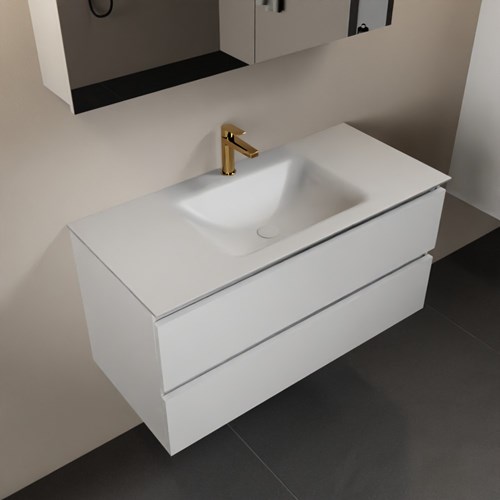 AIVY 100cm mueble de baño Talc. Lavabo Talc Solid surface Centro 1 orificio y Armario con espejo.