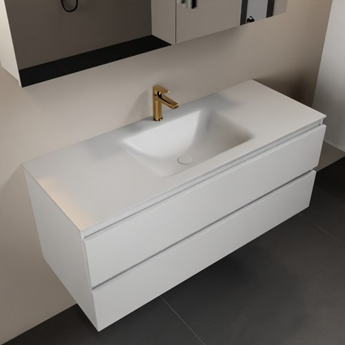AIVY 120cm mueble de baño Talc. Lavabo Talc Solid surface Centro 1 orificio y Armario con espejo.