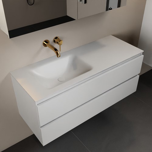 AIVY 120cm mueble de baño Talc. Lavabo Talc Solid surface Izquierda sin orificio y Armario con espejo.
