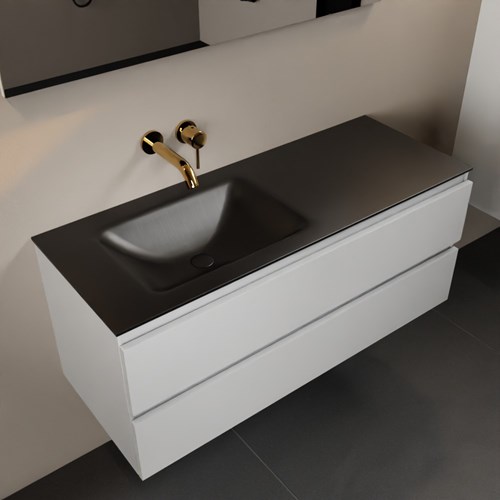 AIVY 120cm mueble de baño Talc. Lavabo Urban solid surface Izquierda sin orificio con Espejo.